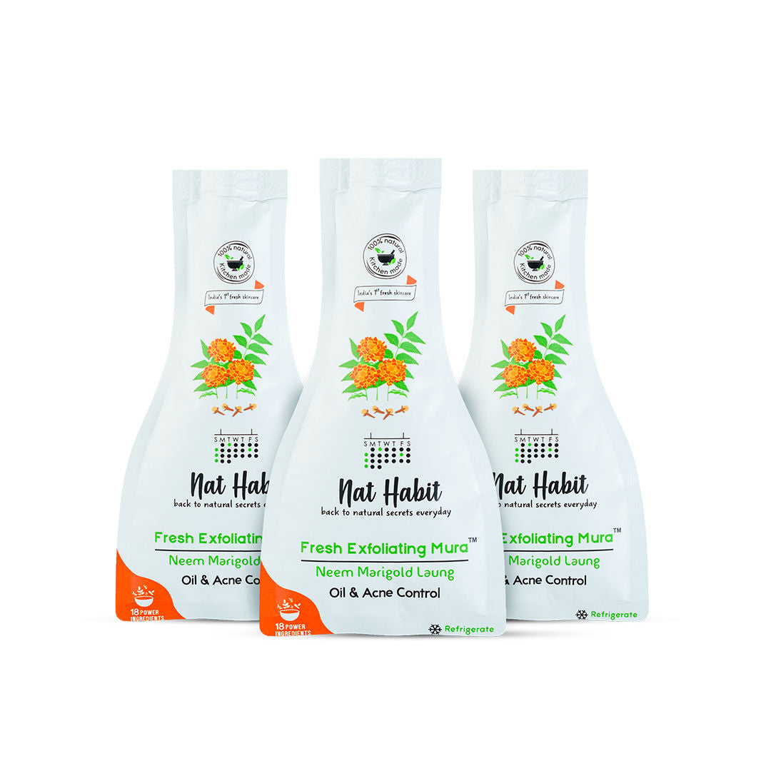 Neem Marigold Laung Exfoliating Mura, Ayurveda Face Cleansing Scrub for Acne, Oily Skin