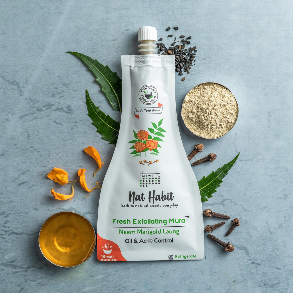 Neem Marigold Laung Exfoliating Mura, Ayurveda Face Cleansing Scrub for Acne, Oily Skin