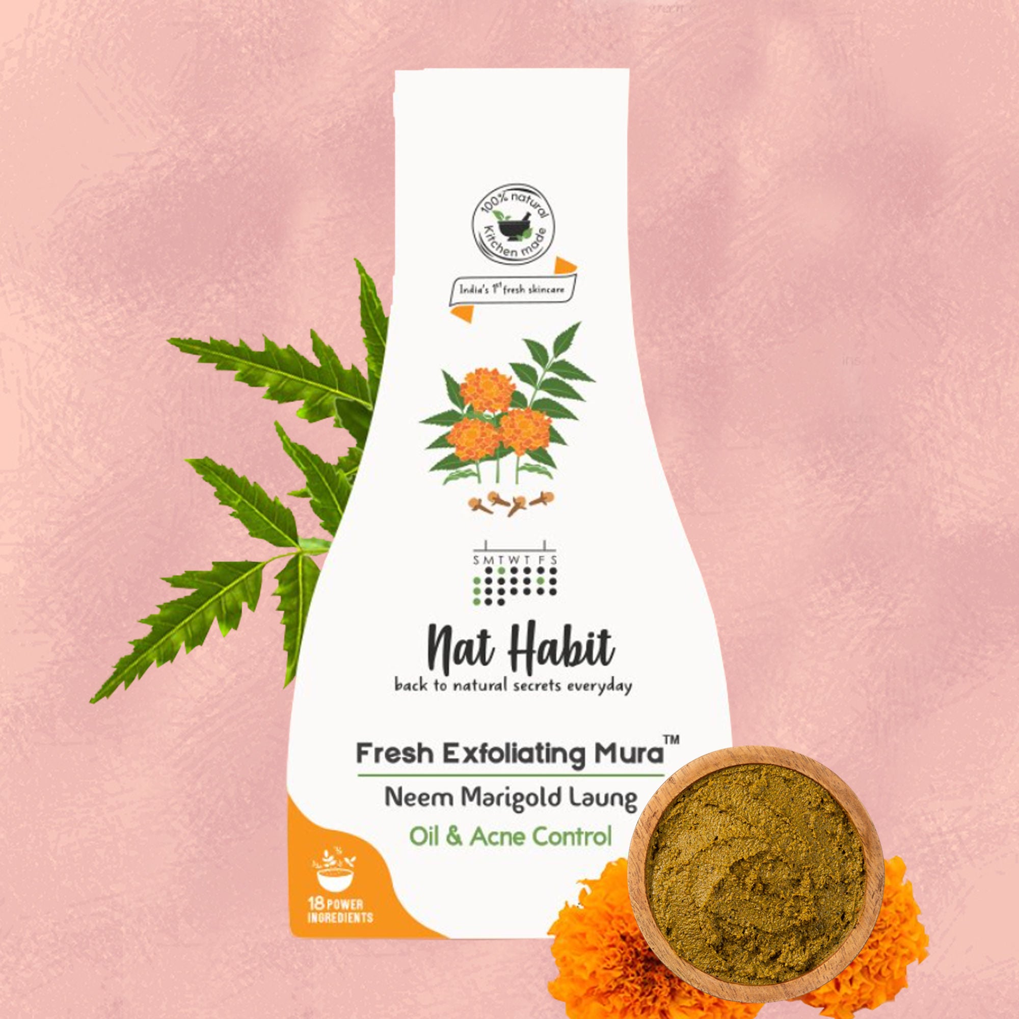 Neem Marigold Laung Exfoliating Mura, Ayurveda Face Cleansing Scrub for Acne, Oily Skin
