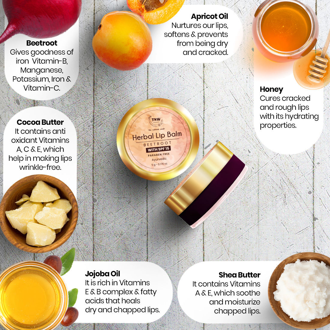 Herbal Beetroot Lip Balm With SPF 15 For Dry & Soft Lips - Non Sticky