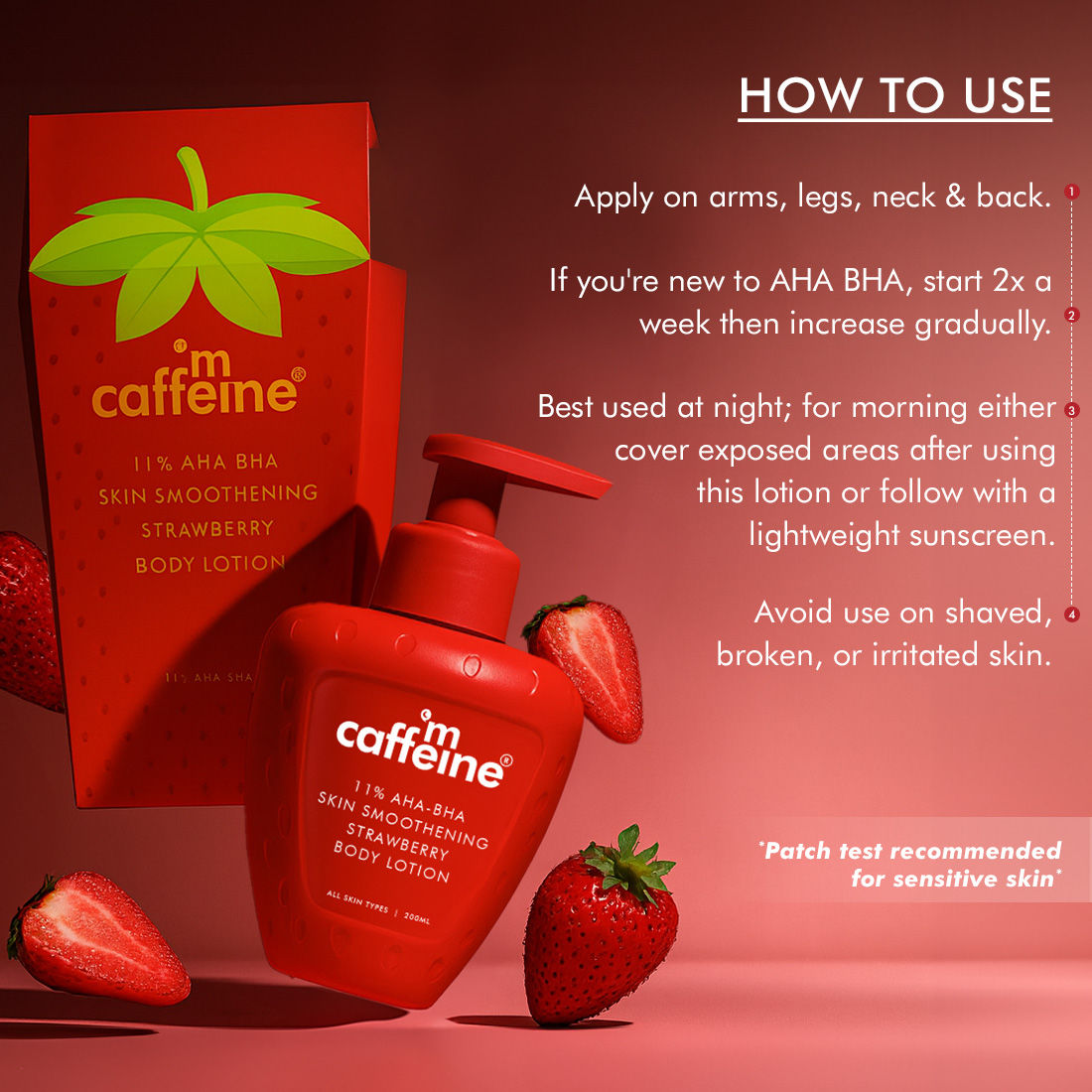 11% AHA BHA Strawberry Body Lotion for Smooth Skin, Gently Exfoliates, 72H Moisturization