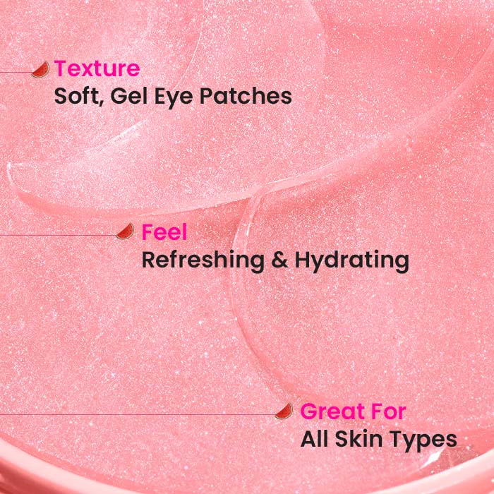 Watermelon Cooling Hydrogel Eye Patches, With Hyaluronic & Niacinamide, Depuffs & Cools