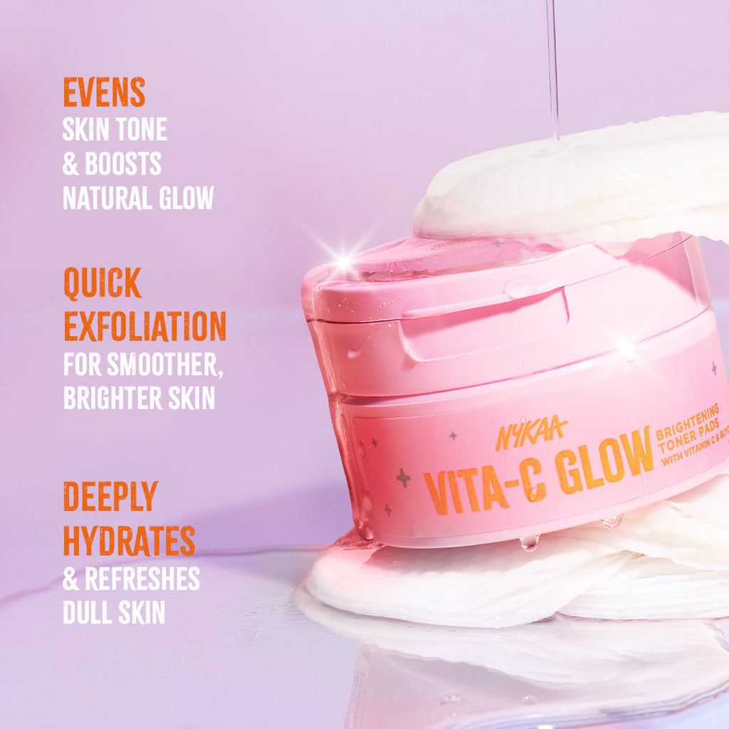 Vita-C Glow Brightening Toner Pads-Glycolic Acid & Vitamin C For Glow & Exfoliation