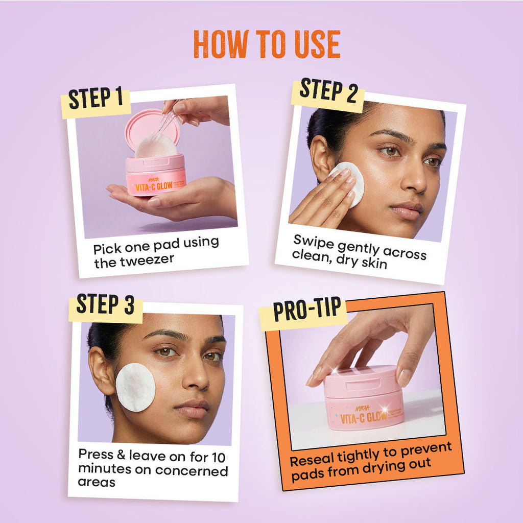 Vita-C Glow Brightening Toner Pads-Glycolic Acid & Vitamin C For Glow & Exfoliation