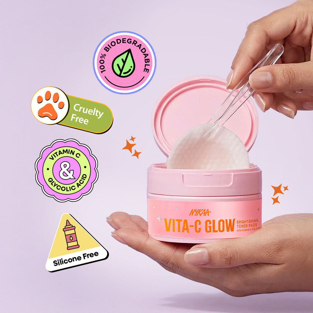 Vita-C Glow Brightening Toner Pads-Glycolic Acid & Vitamin C For Glow & Exfoliation