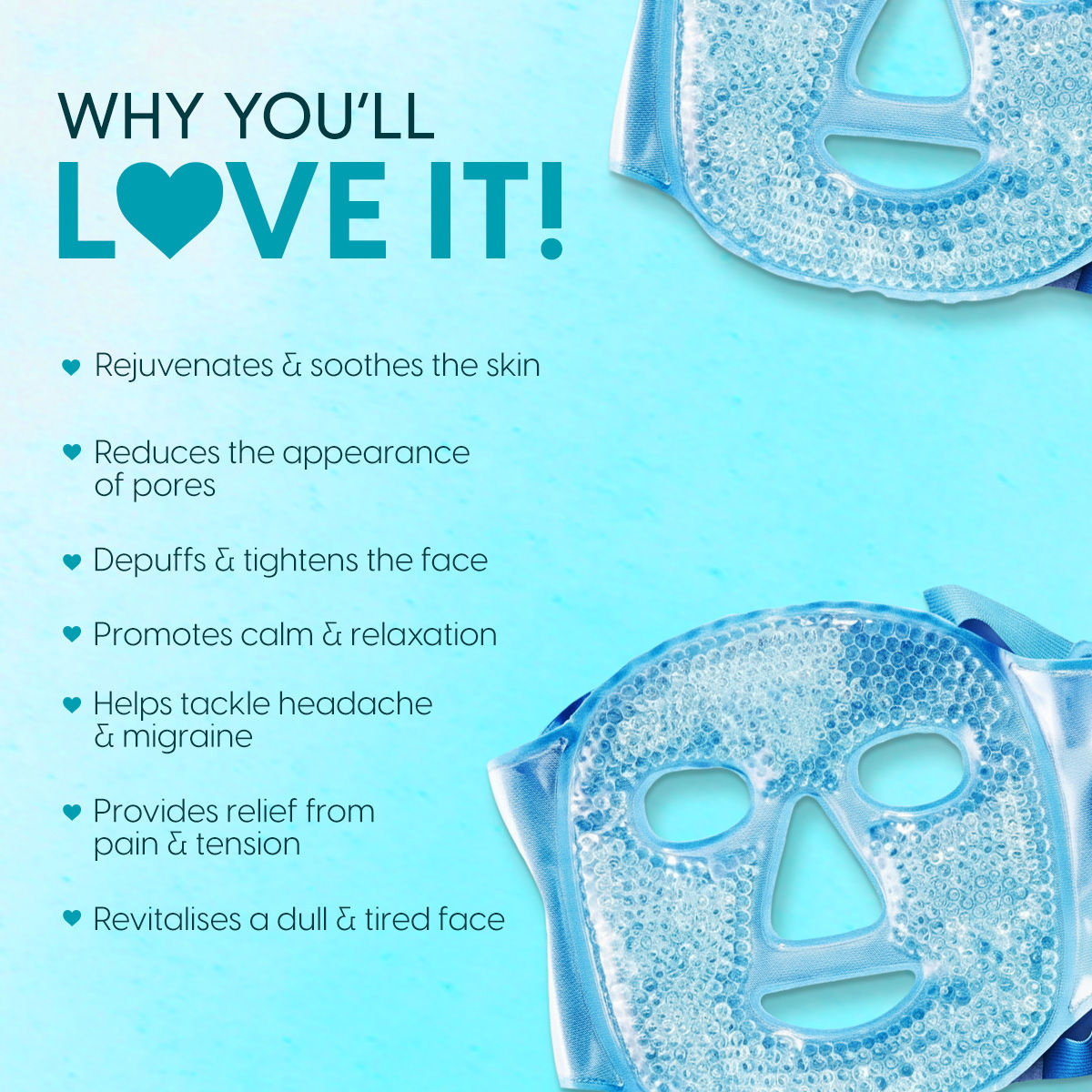 Ice Face Mask with Cooling Gel for Facial Puffiness, Reduced Dark Circles & Under Eyes (Blue)
