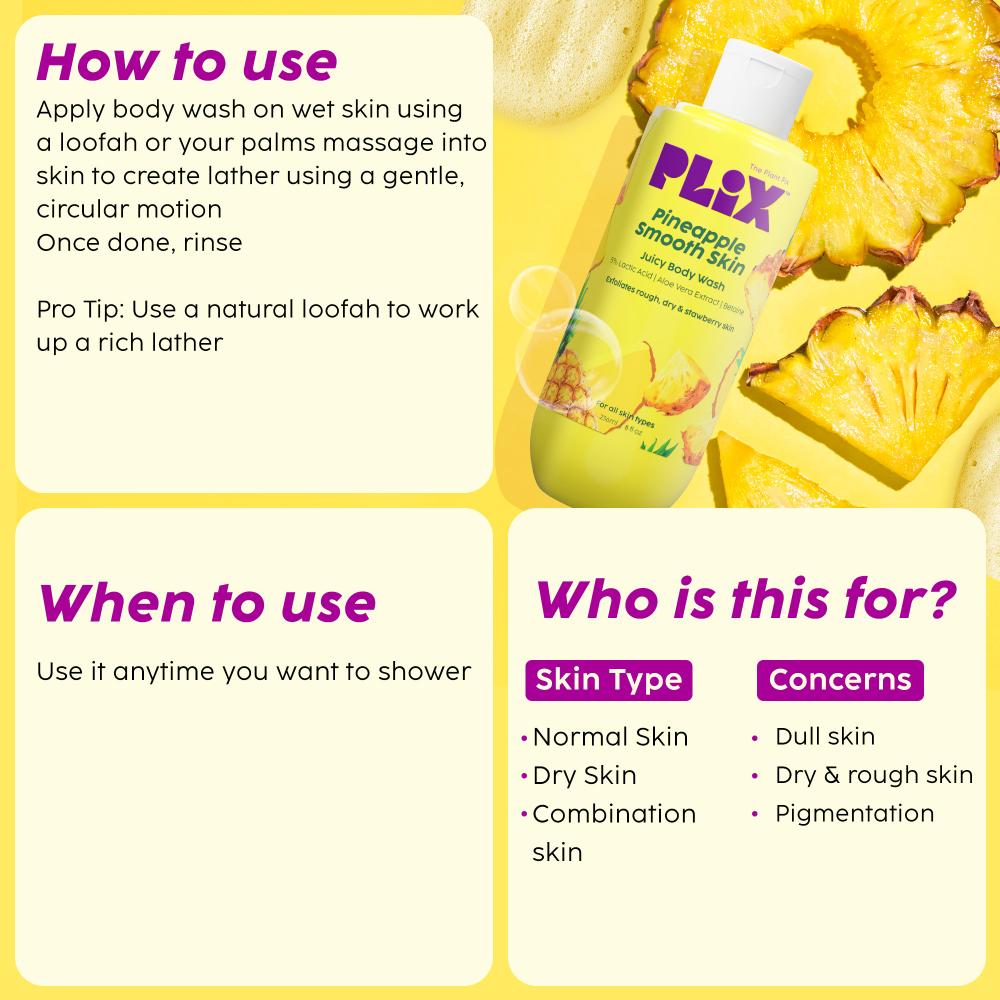 Pineapple 5% Lactic Acid Body Wash Exfoliates Dry, Rough & Strawberry Skin With Deep Cleansing