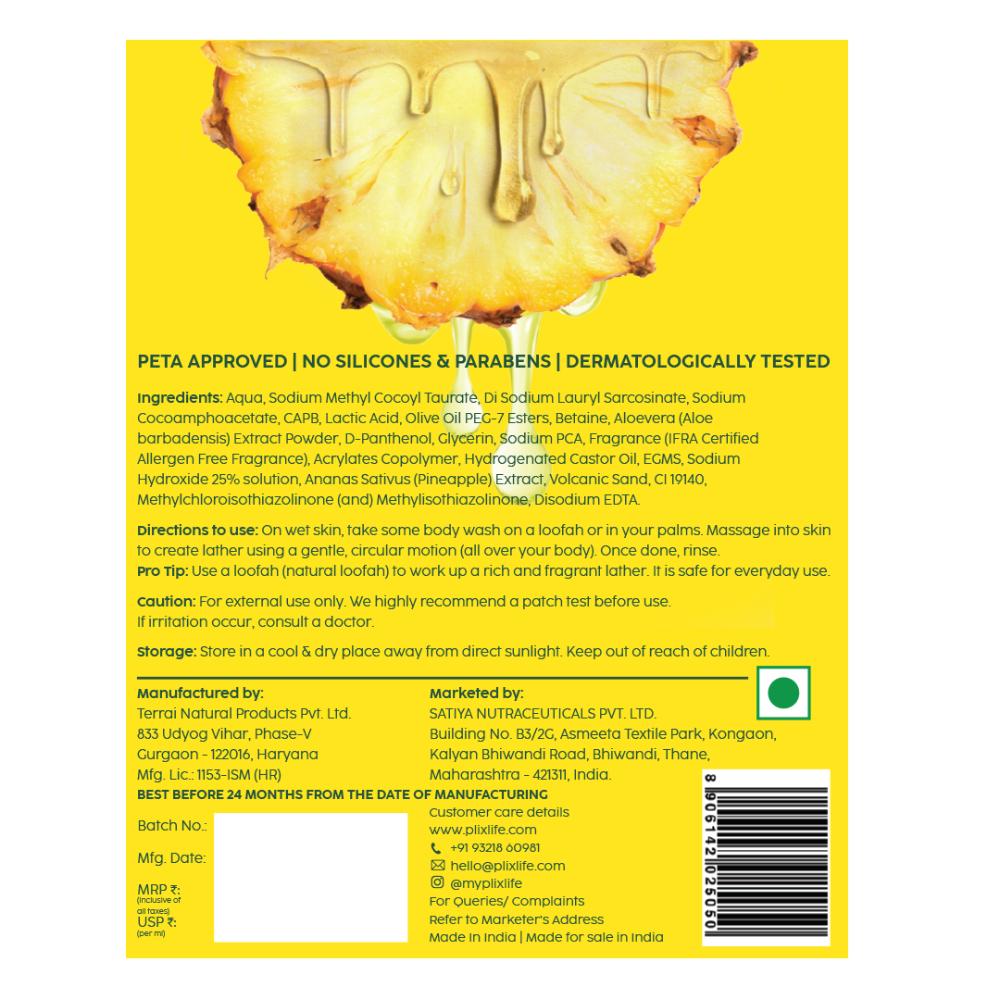 Pineapple 5% Lactic Acid Body Wash Exfoliates Dry, Rough & Strawberry Skin With Deep Cleansing