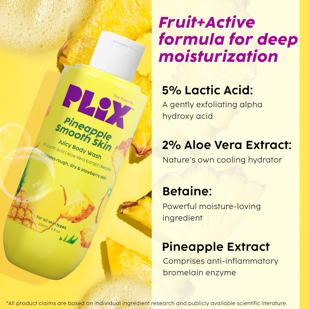 Pineapple 5% Lactic Acid Body Wash Exfoliates Dry, Rough & Strawberry Skin With Deep Cleansing