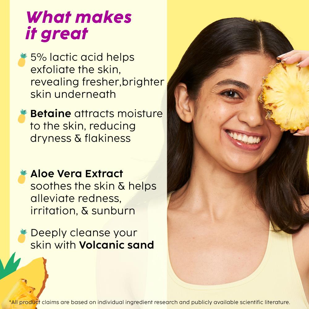 Pineapple 5% Lactic Acid Body Wash Exfoliates Dry, Rough & Strawberry Skin With Deep Cleansing