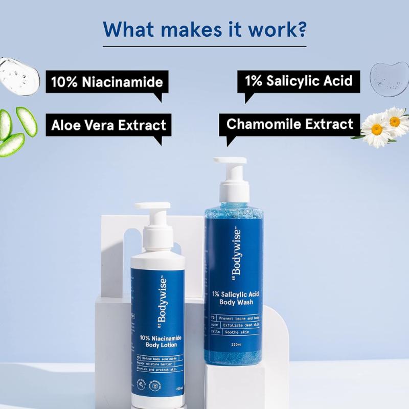 1% Salicylic Acid Body Wash + 10% Niacinamide Body Lotion - Helps Improve Skin Texture