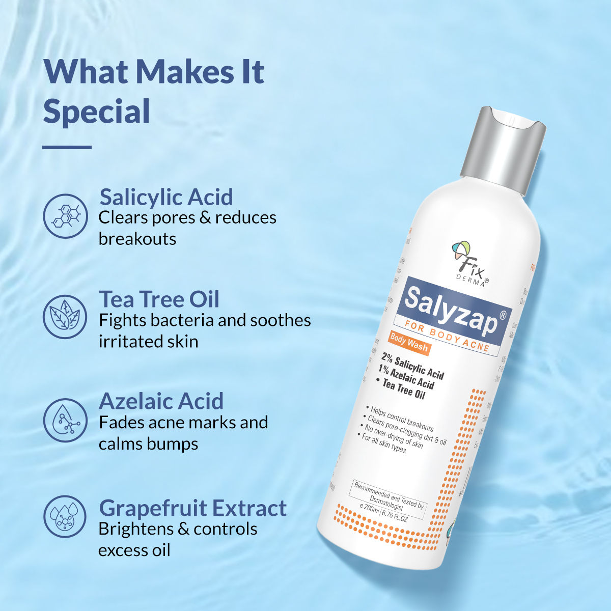 Salyzap 2% Salicylic Acid Body Wash Acne Control Back Acne Body Wash for Women & Men