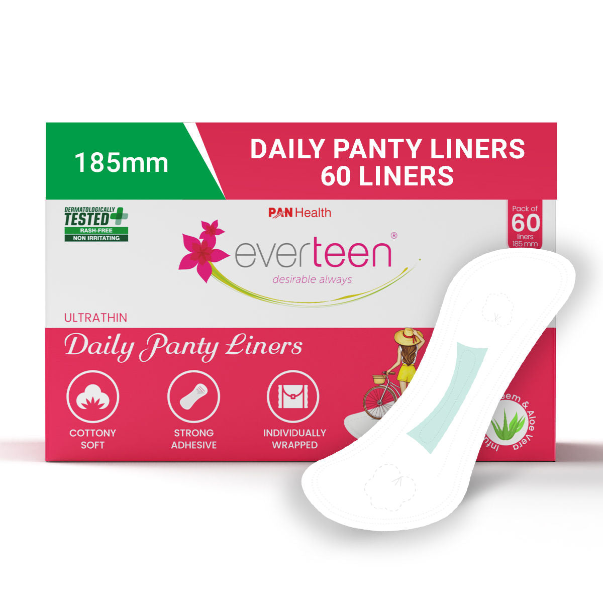 Daily Panty Liners Infused With Neem Aloe Vera, Odor Control - 60 pcs