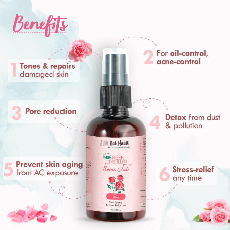 Gulab Jal 100% Pure Rose Water, Face Mist (Toner) for Pore Tightening, Acne & Hydration