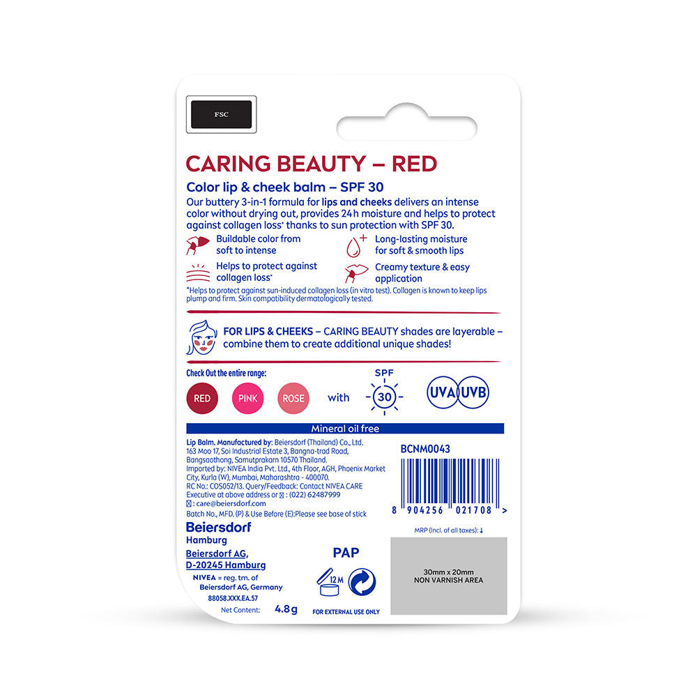 Lip Caring Beauty Red Lip Balm With SPF 30