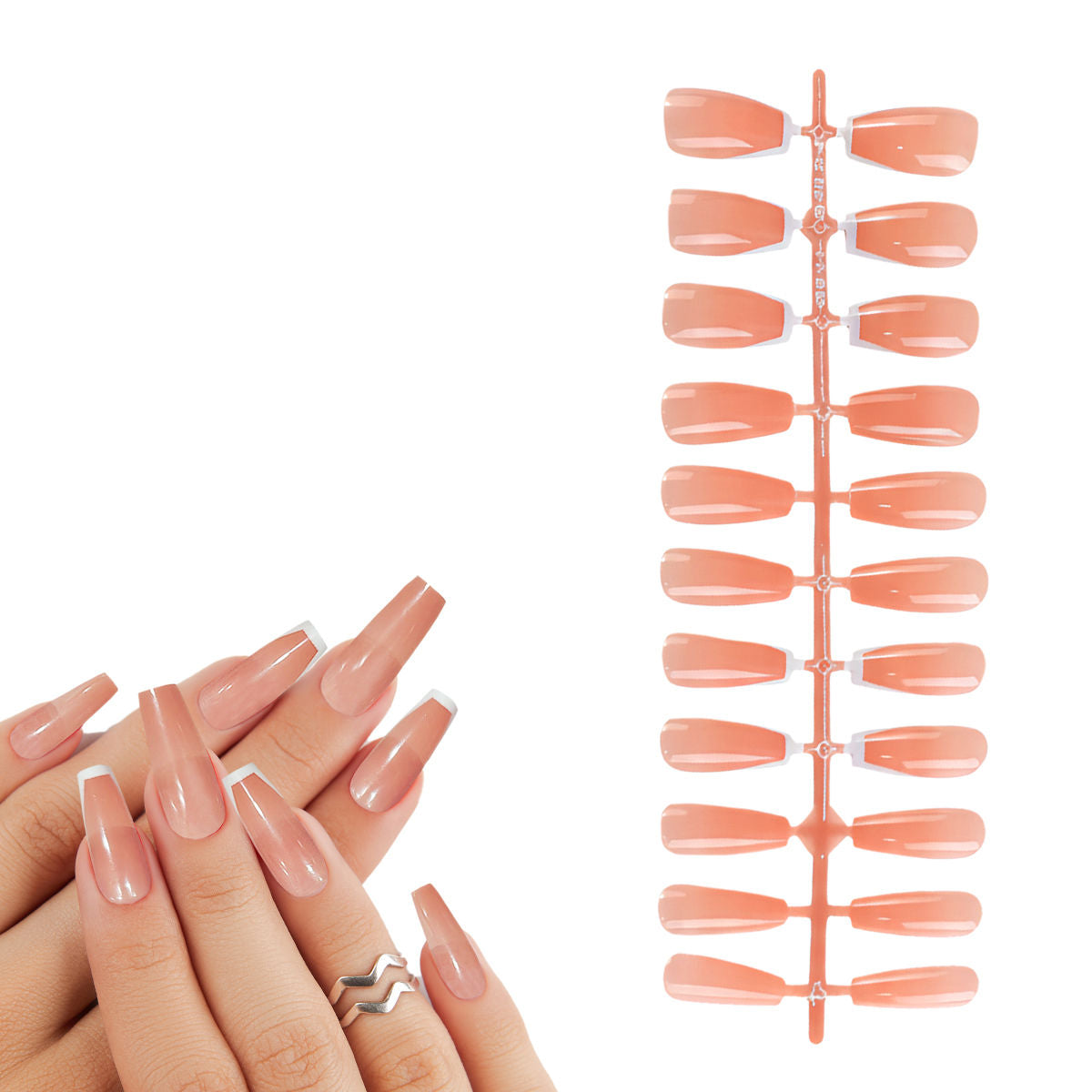 Press On Nails French Manicure Tips Reusable Artificial Stick On Fake Extensions Nude