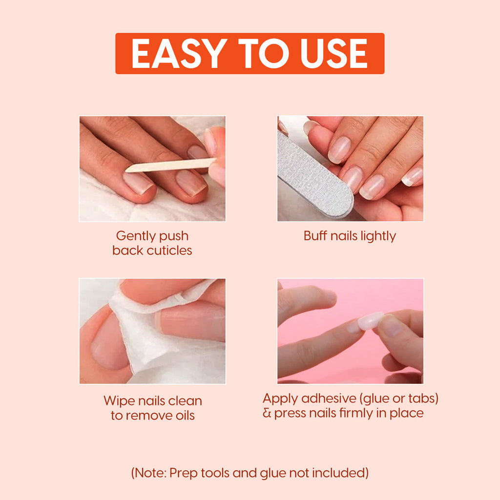 Press On Nails French Manicure Tips Reusable Artificial Stick On Fake Extensions Nude