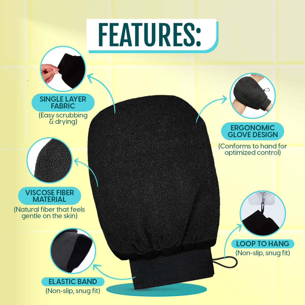 Exfoliating Bath Glove Body Scrubbing Mitten for Deep Cleansing, Dead Skin & Tan Removal