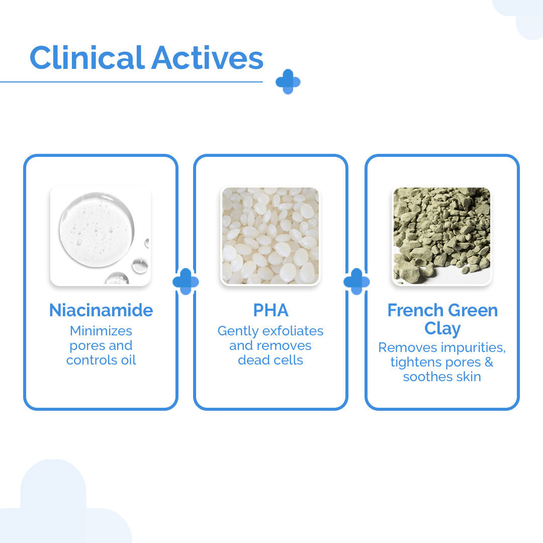 Pore Minimizing Face Wash With Clay, 1% Niacinamide & 2% PHA For Open Pores