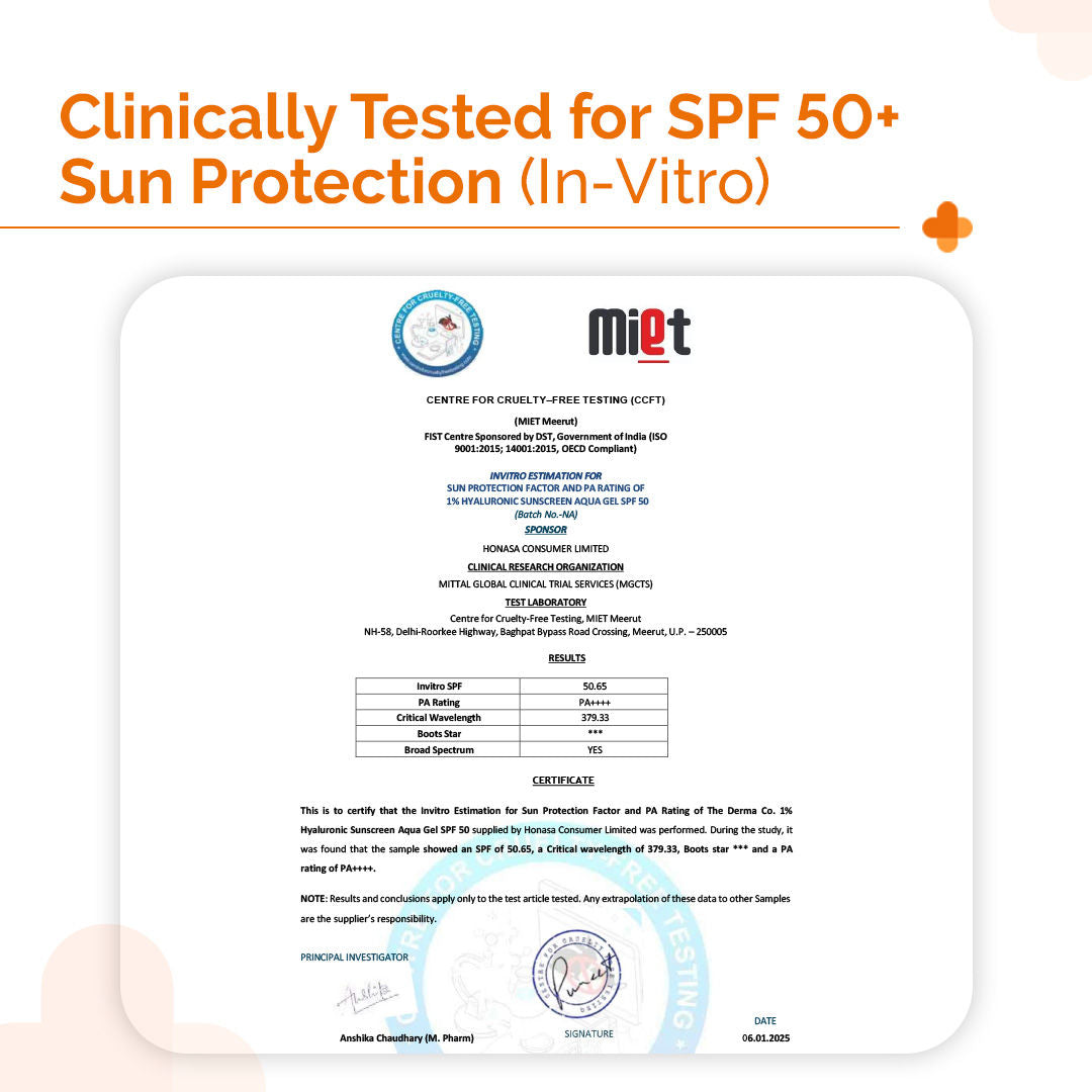 1% Hyaluronic Sunscreen Spf 50 Pa+++ Aqua Gel For Normal To Oily ... - In-Vivo tested