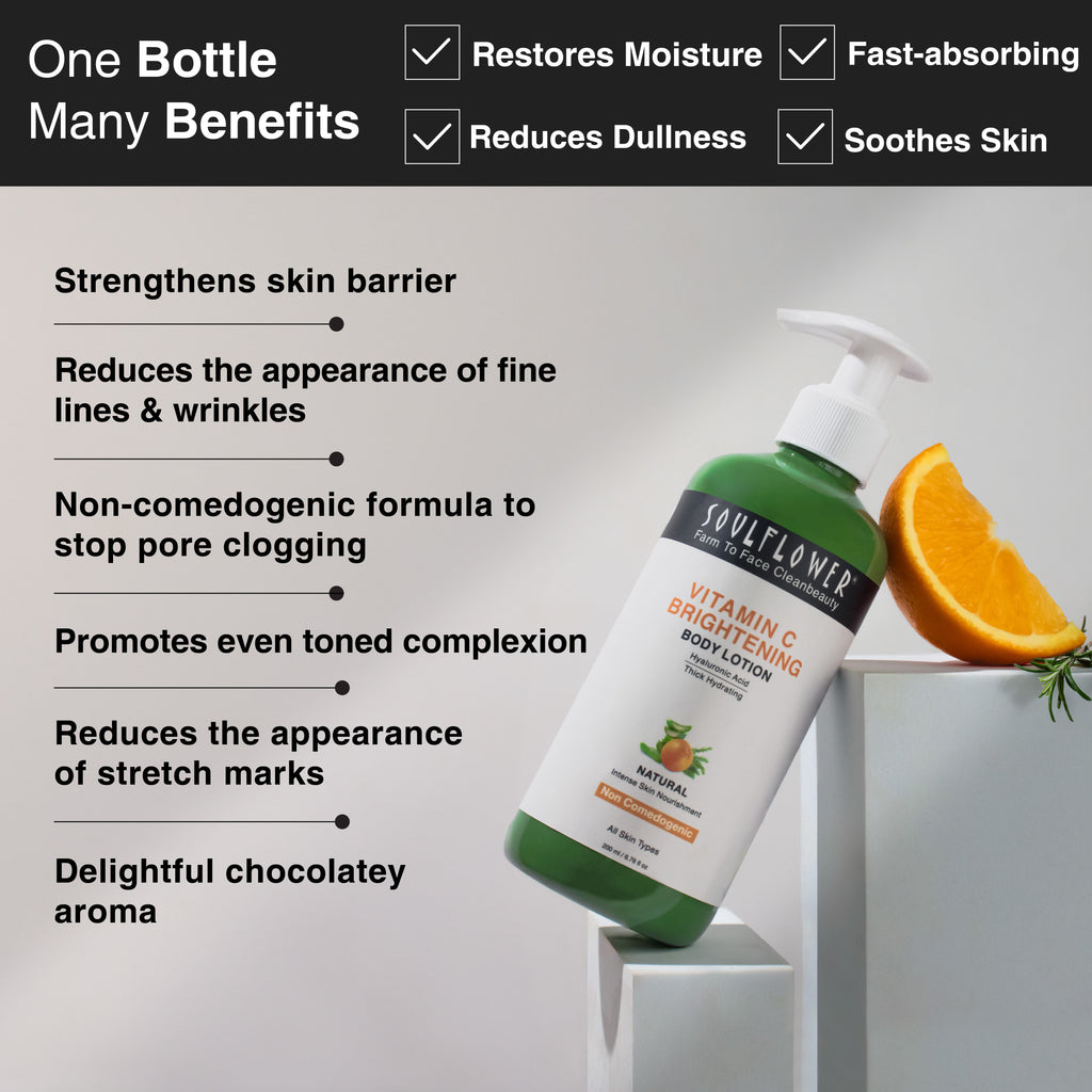 Vitamin C Brightening Body Lotion, Hyaluronic Acid, Hydration, Light Weight & Non Sticky