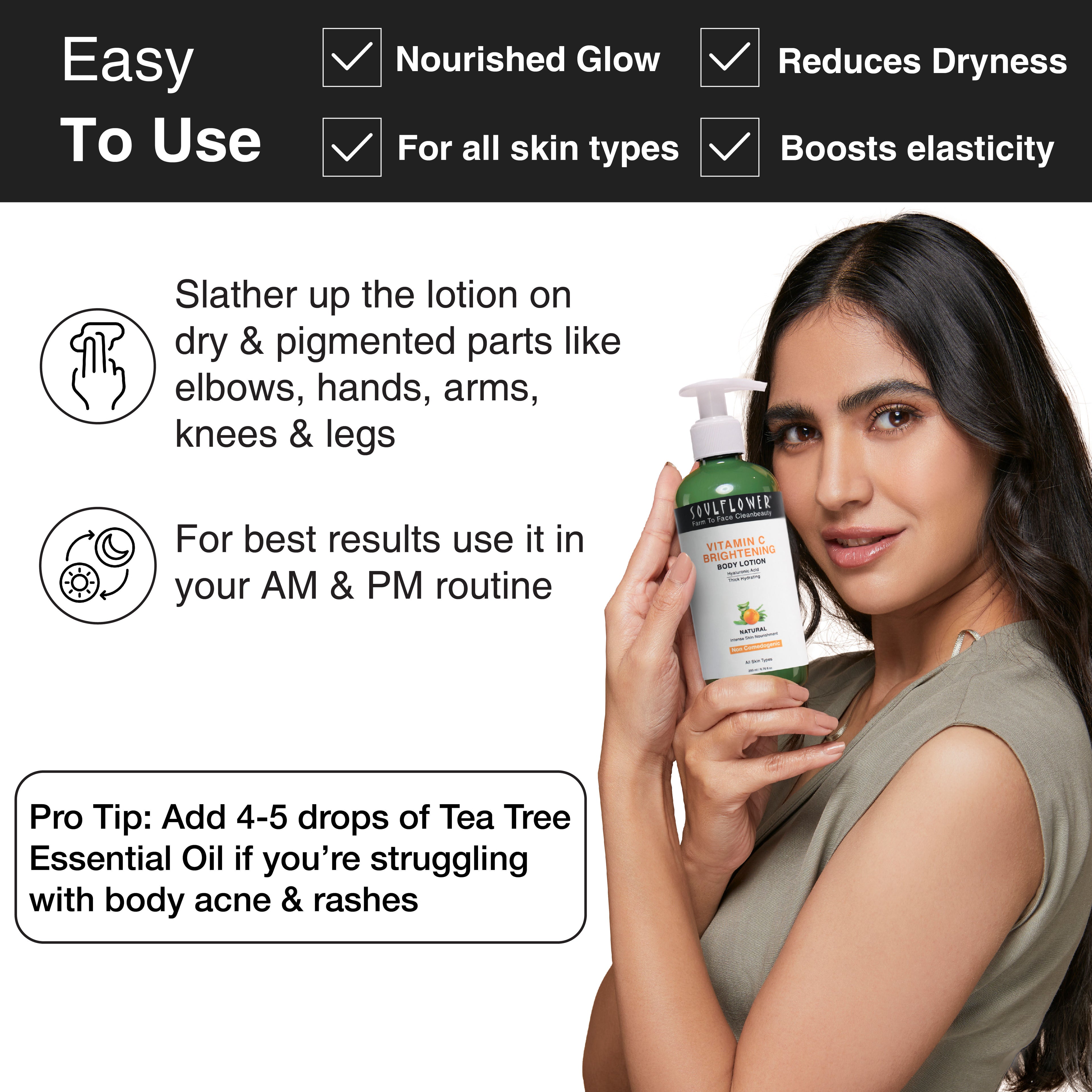 Vitamin C Brightening Body Lotion, Hyaluronic Acid, Hydration, Light Weight & Non Sticky