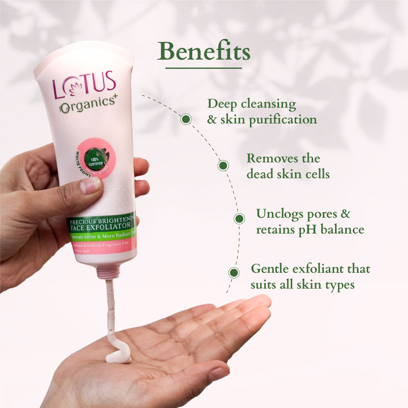 Lotus Organics Precious Brightening Face Exfoliator, White Peony,Gentle,Effective Organic Face Scrub