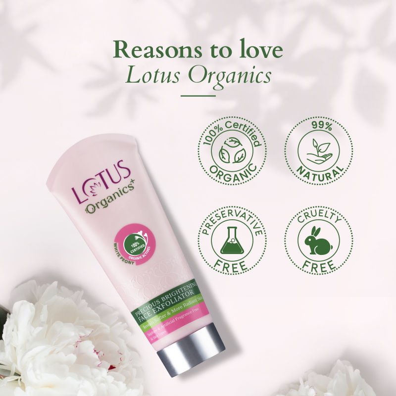 Lotus Organics Precious Brightening Face Exfoliator, White Peony,Gentle,Effective Organic Face Scrub