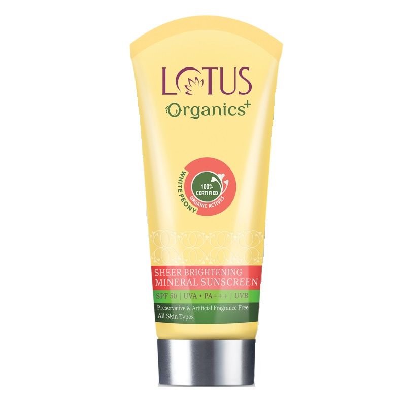 Lotus Organics Sheer Brightening Mineral Sunscreen, SPF 50, 100% Certified Organic White Peony