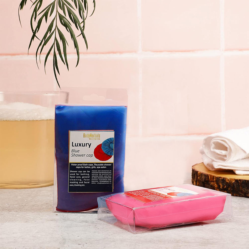 Reusable Shower Caps For Women & Men 100% Water Proof, Blue And Pink