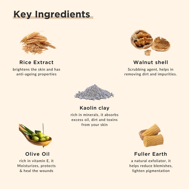 De Tan Face Pack Scrub With Rice, Walnut For Glowing Skin