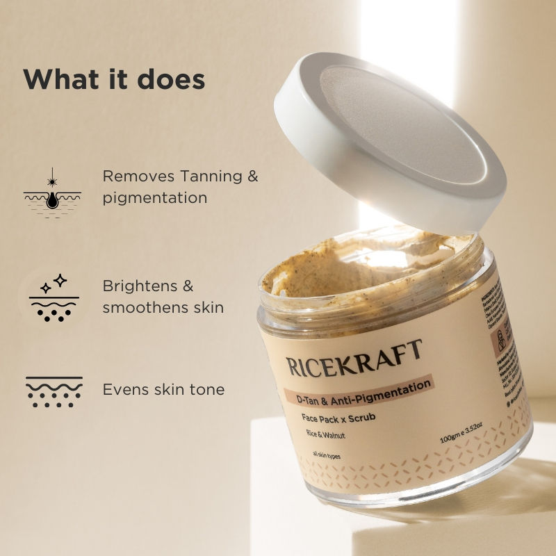 De Tan Face Pack Scrub With Rice, Walnut For Glowing Skin
