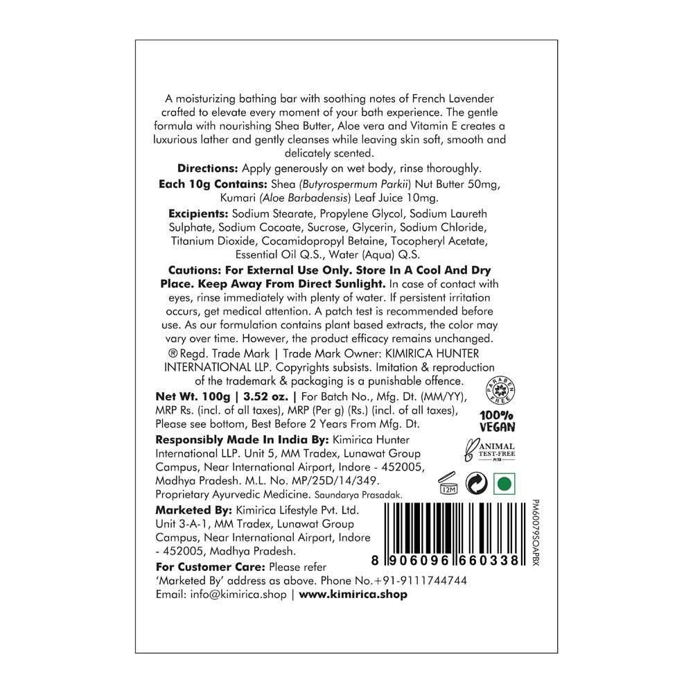 The French Note Lavender Bathing Soap, Handmade With Shea Butter, Aloe Vera & Vitamin E