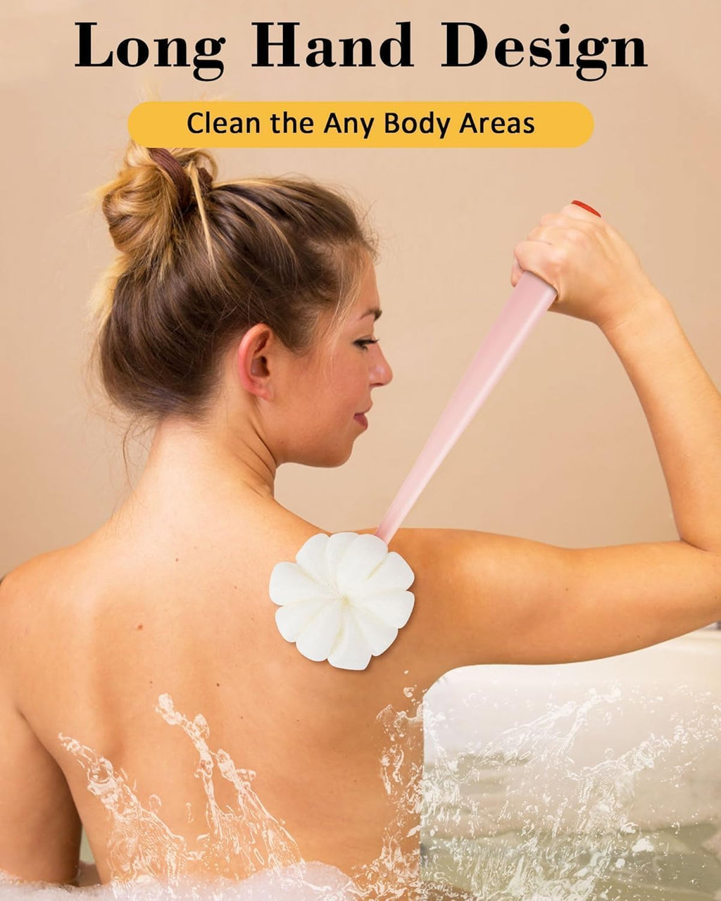 2-in-1 Premium Bath Brush with Long Handle Soft Bristles & Loofah Back Scrubber-Mix Color