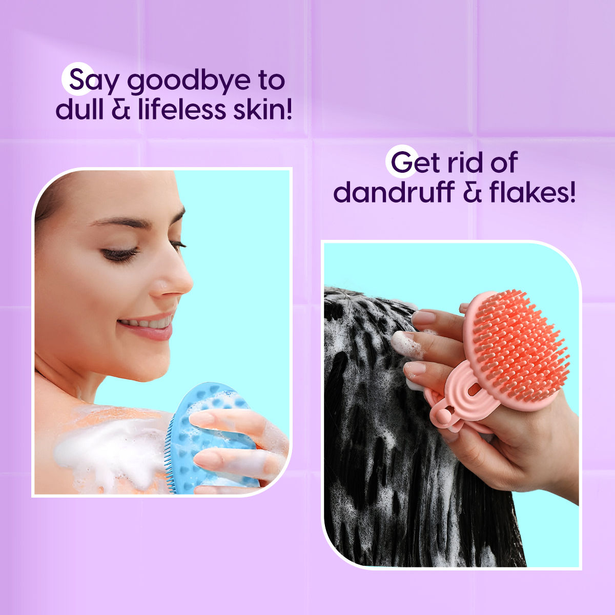 2 in 1 Bath and Shampoo Brush Double Sided Silicone Body Scrubber Scalp Massager Exfoliator