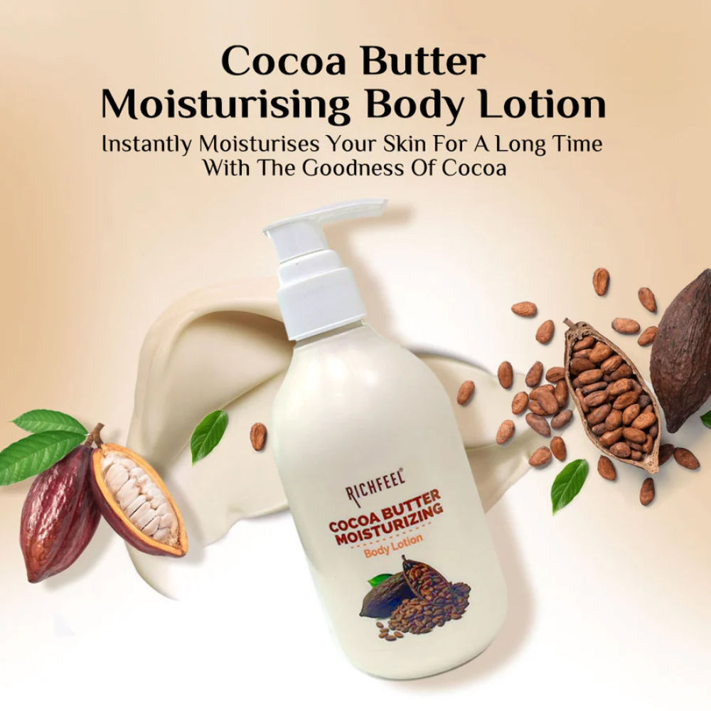 Cocoa Butter Lotion - 48hr Moisturizing with 100% Cocoa & Shea Butter for Restored Glow