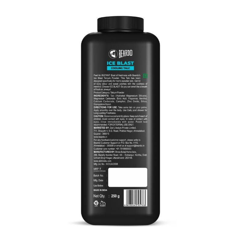 Ice Blast Cooling Talc Menthol talcum powder for men INSTANT ICY cool freshness