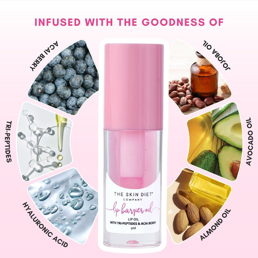 Lip Barrier Oil Clear Gloss with Peptides Hydrates, For Dry & Pigmented Lips