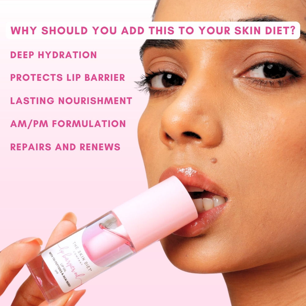 Lip Barrier Oil Clear Gloss with Peptides Hydrates, For Dry & Pigmented Lips