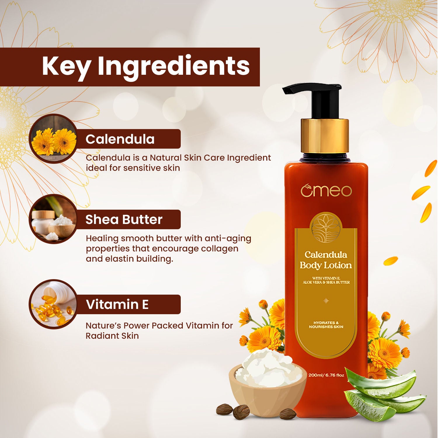 Calendula Body Lotion with Vitamin E, Aloe Vera & Shea Butter