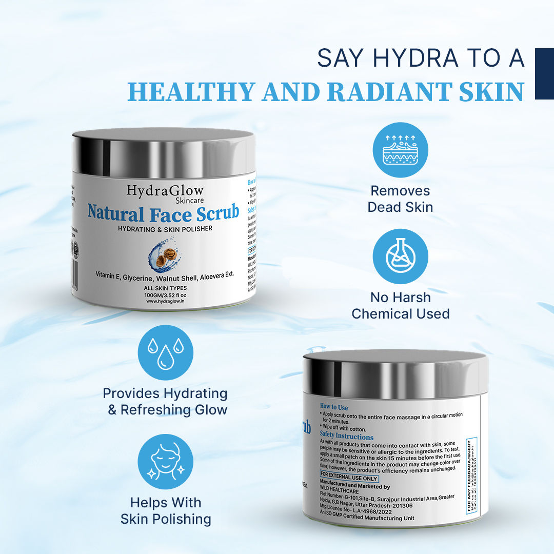 Hydra Glow Skincare Natural Face Scrub Skin Polisher