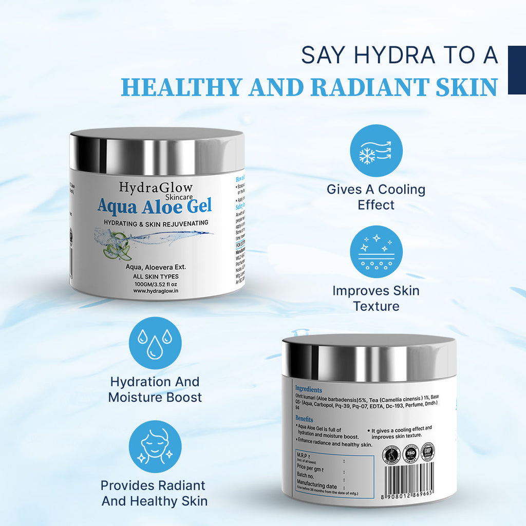 Hydra Glow Skincare Aqua Aloe Gel Hydrating & Skin Rejuvenating Oil Free Skin
