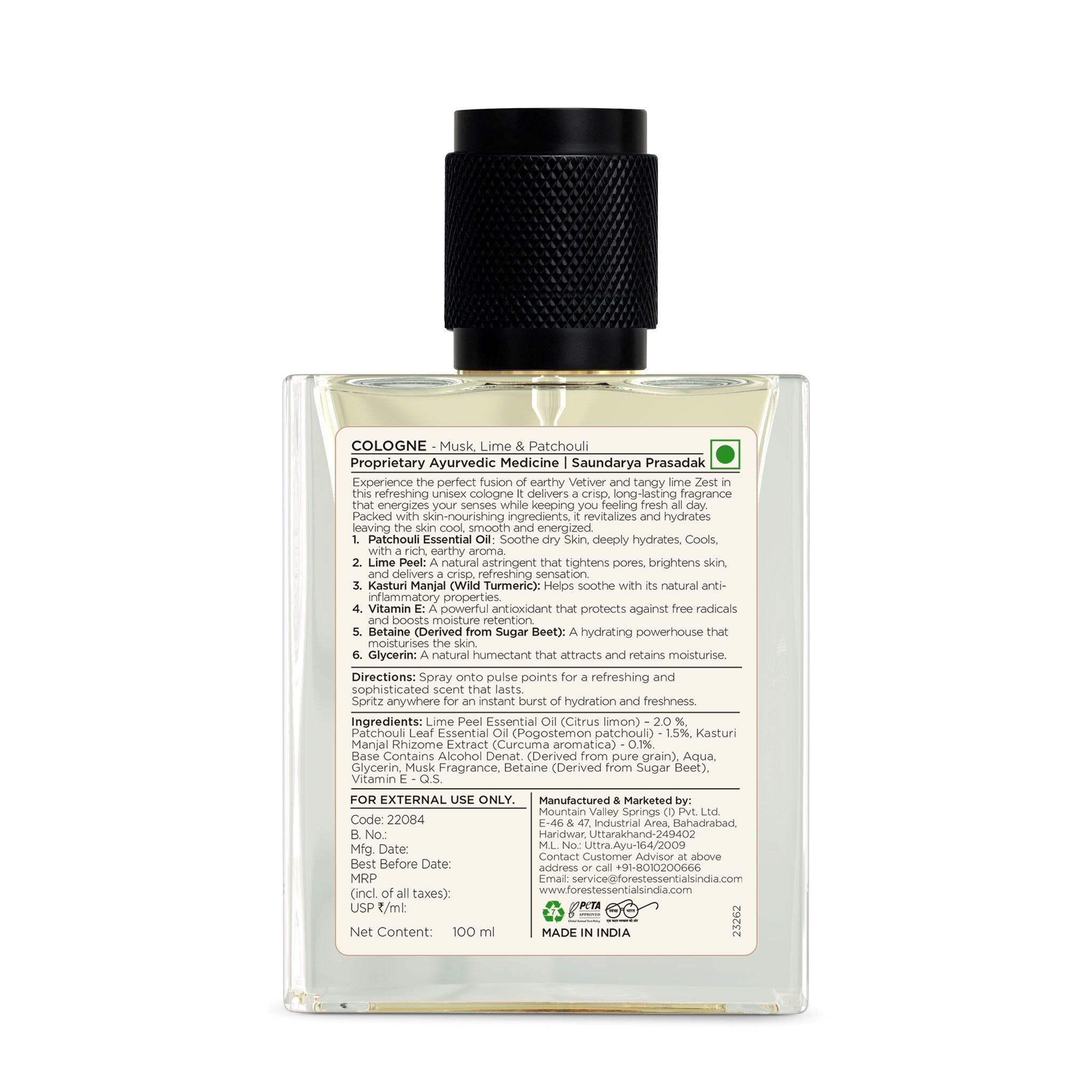 Cologne Musk, Lime & Patchouli - Long Lasting & Sophisticated