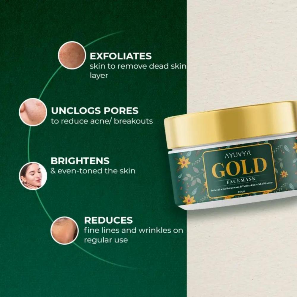 Gold Face Mask For Glowing Skin, Acne Reduction & Dead Skin Cell Removal For All Skin Type