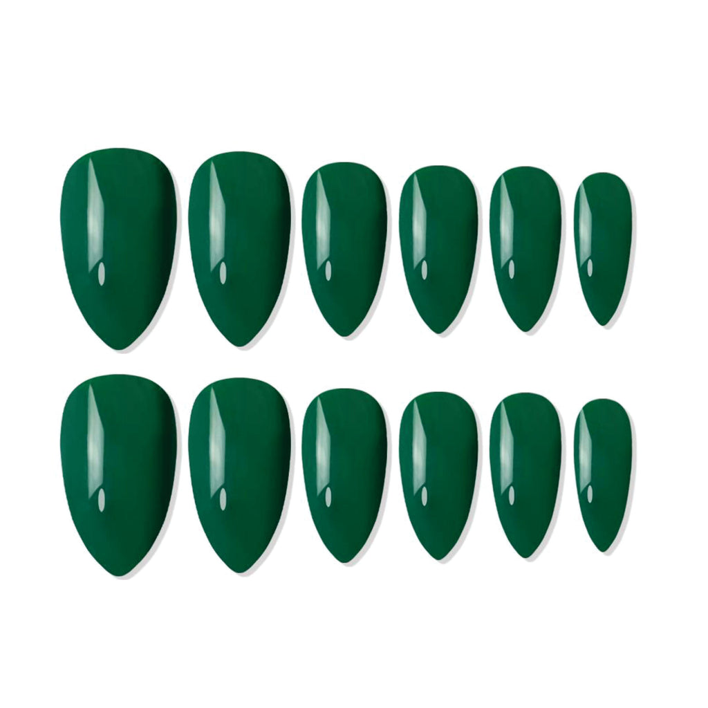 Reusable Almond Press On Nails - green