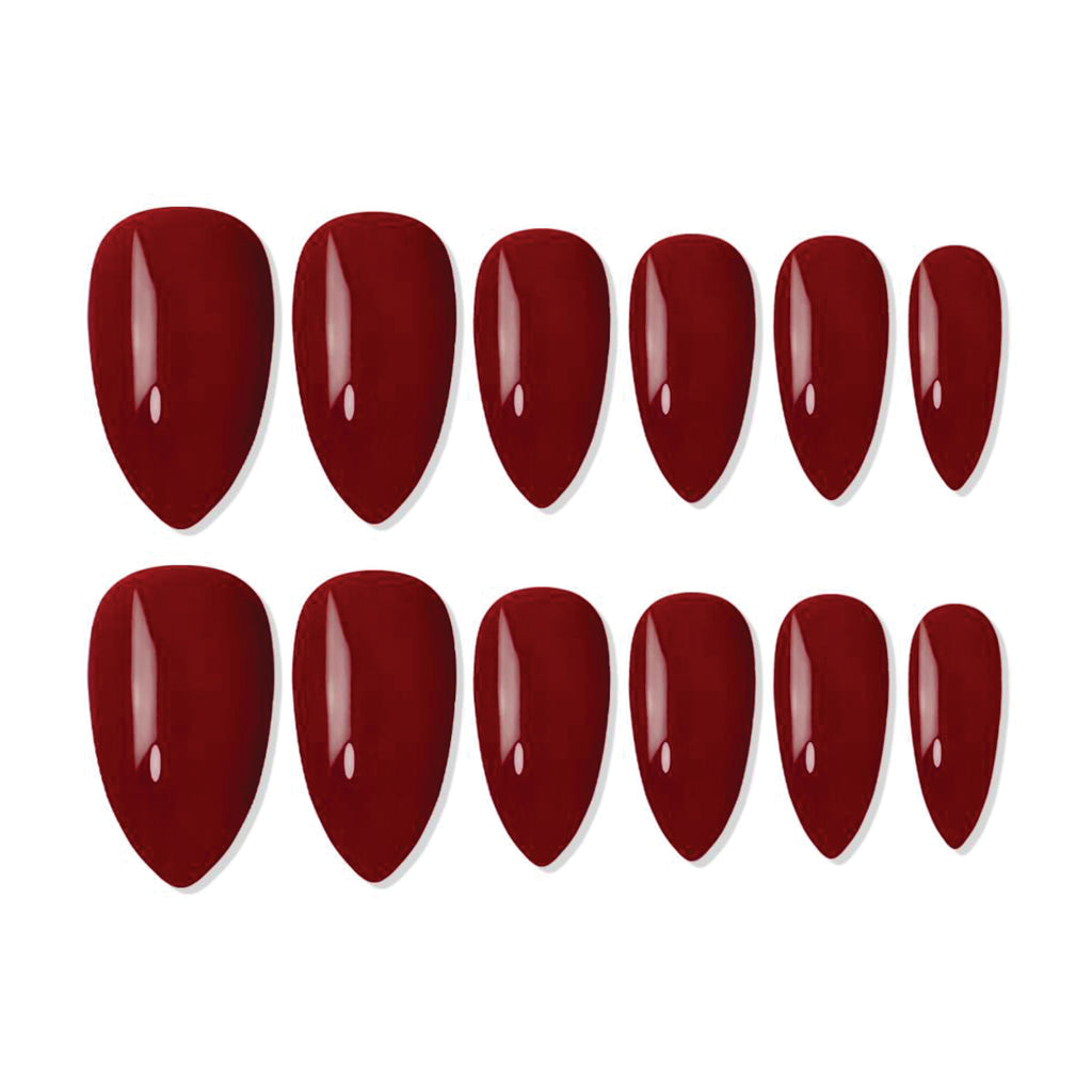 Reusable Almond Press On Nails - Maroon