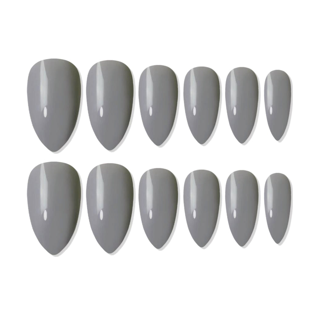 Reusable Almond Press On Nails - Grey