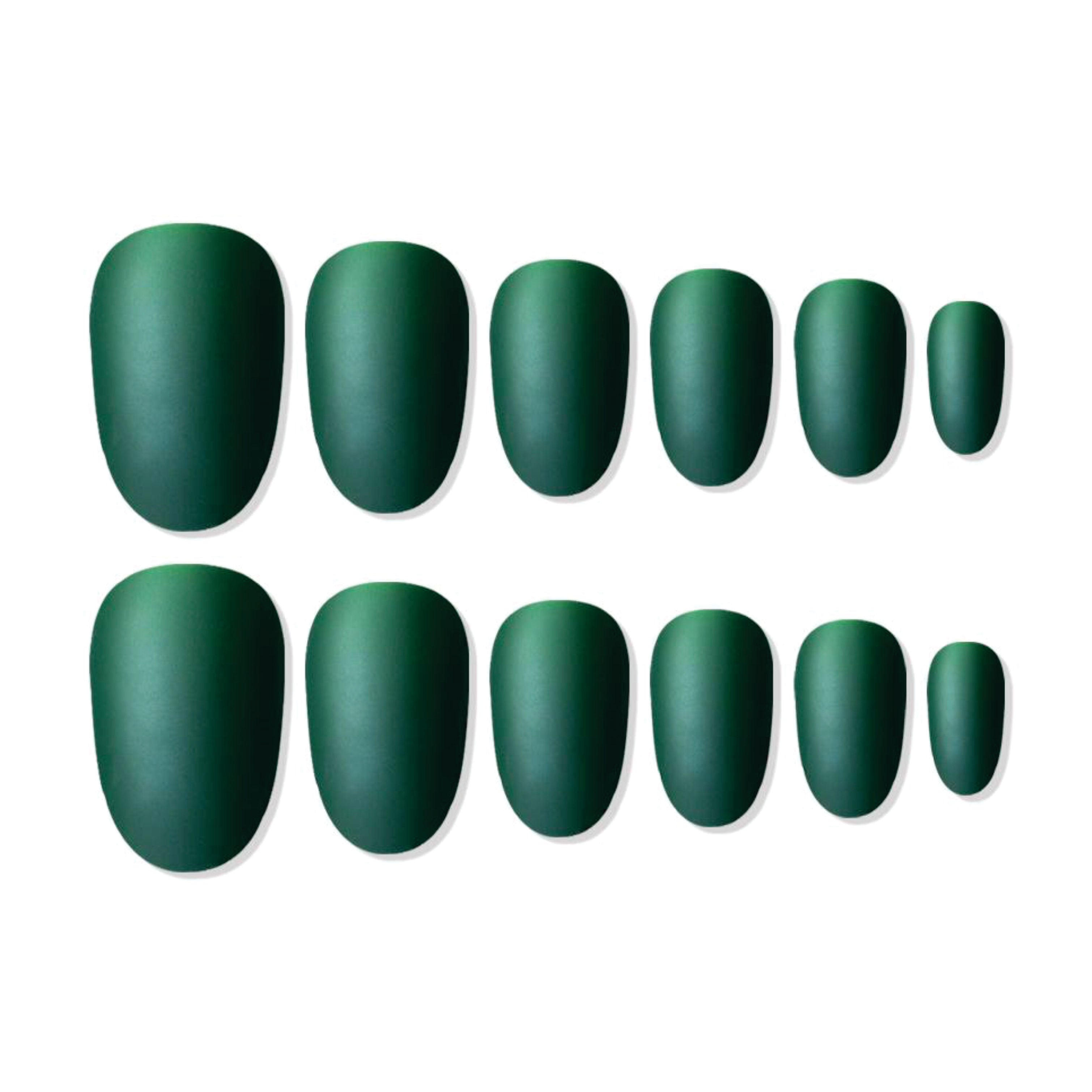 Reusable Oval Press On Nails - green