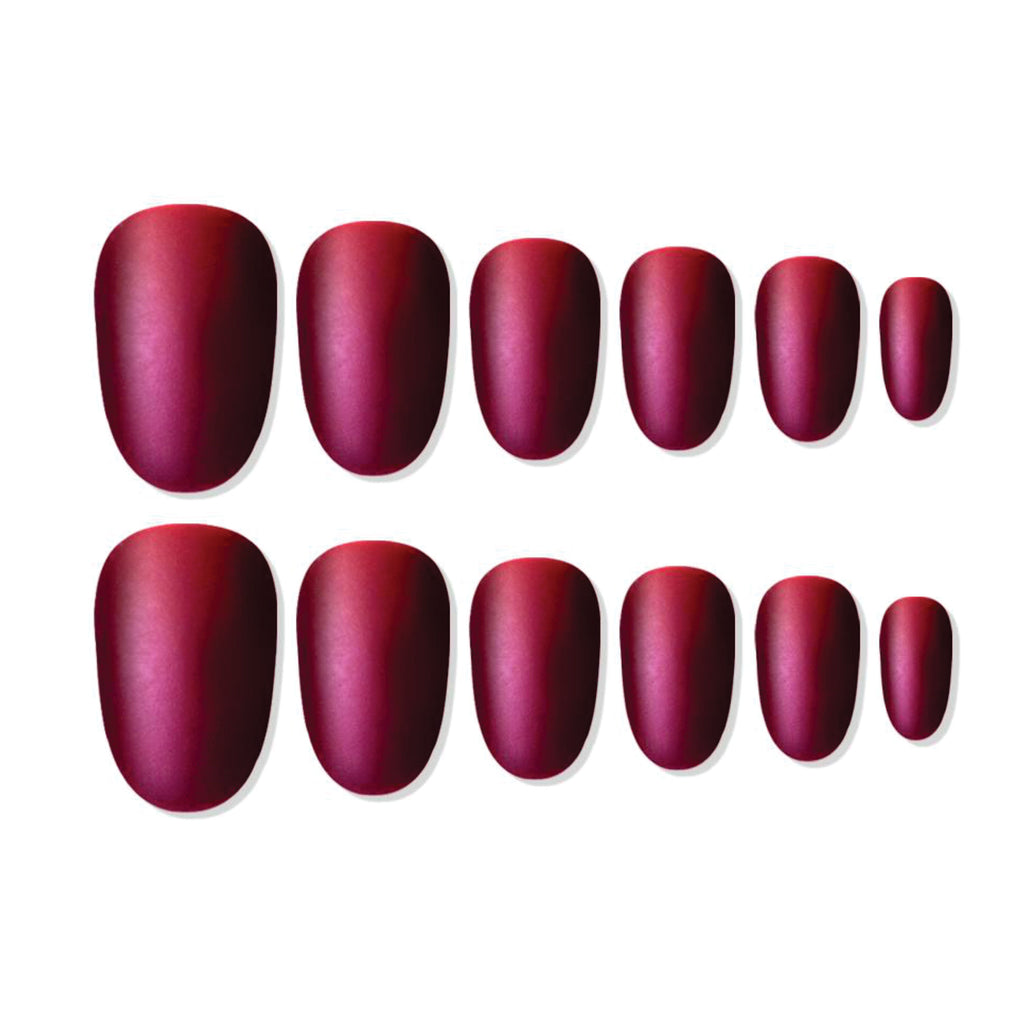 Reusable Oval Press On Nails - Maroon