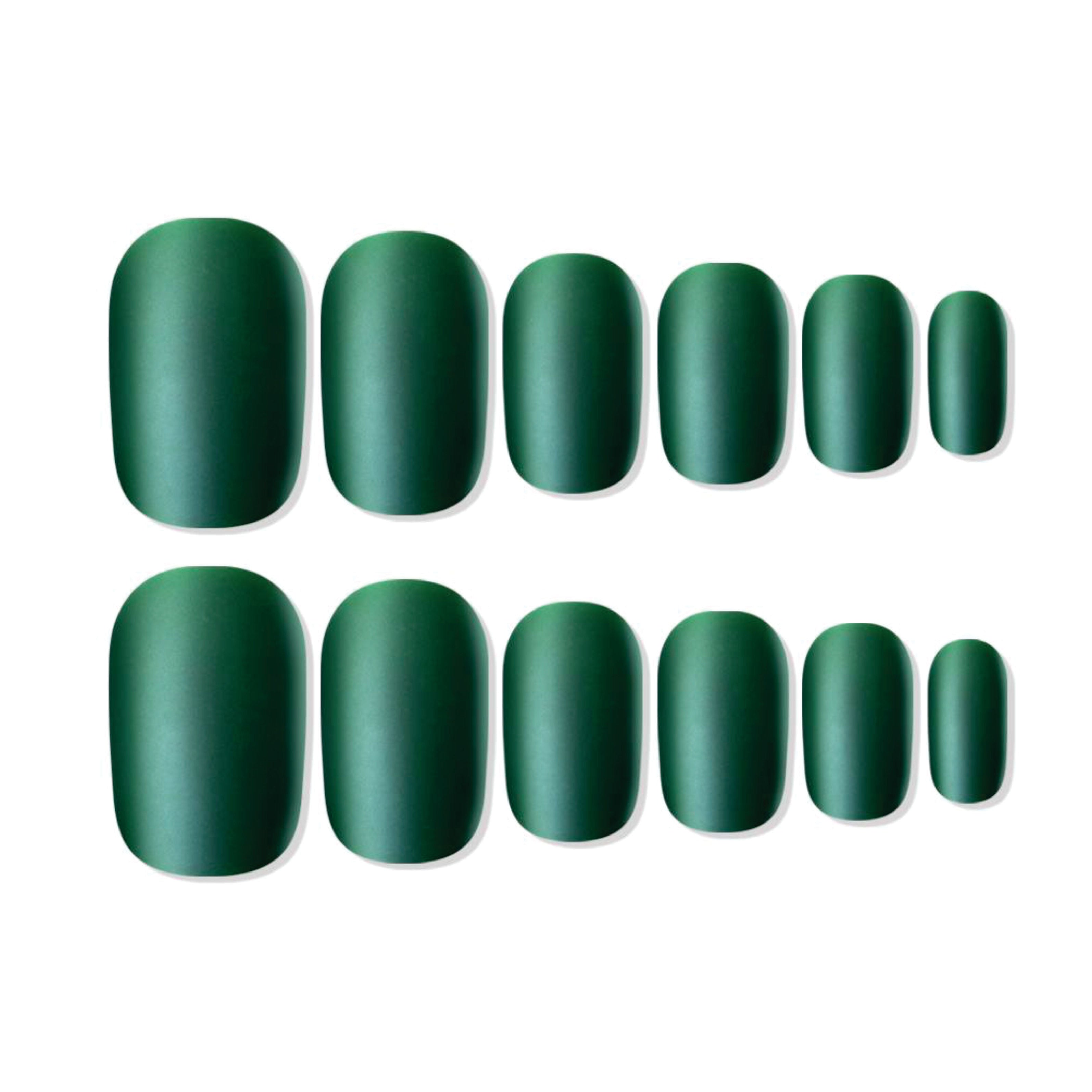 Reusable Square Press On Nails - green